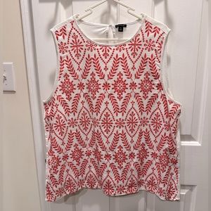 Ann Taylor, XXL, Embroidered Sleeveless Tank Top Red & White